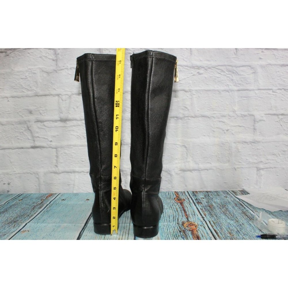 Napoleoni Black Leather Gold Plated Zipper Knee High Boots Size 39 / 9 - Picture 8 of 9